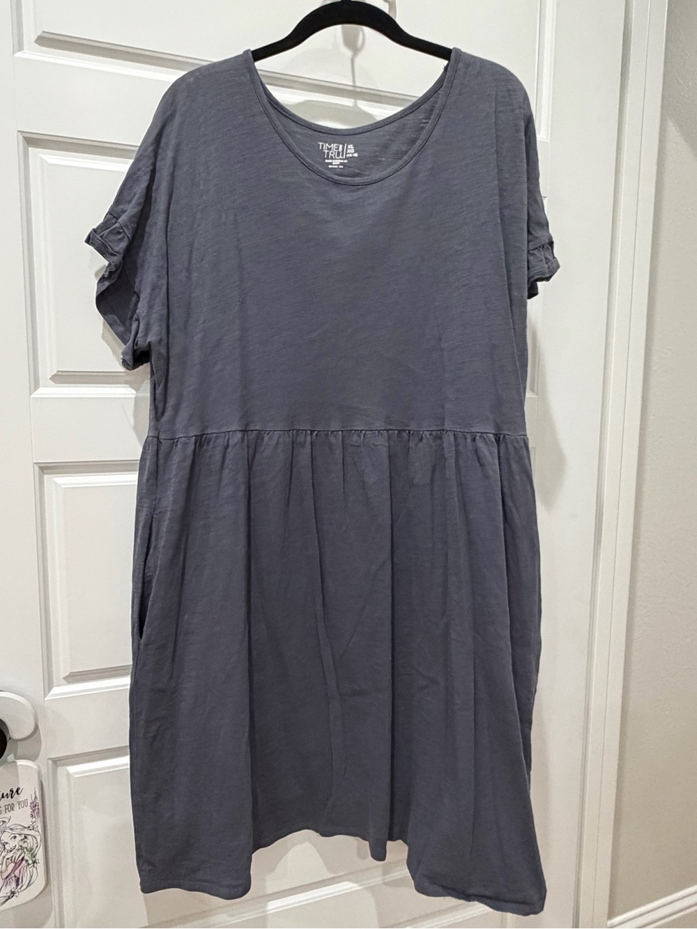 Time and Tru Charcoal Knit Tee Dress with Gathered Waist